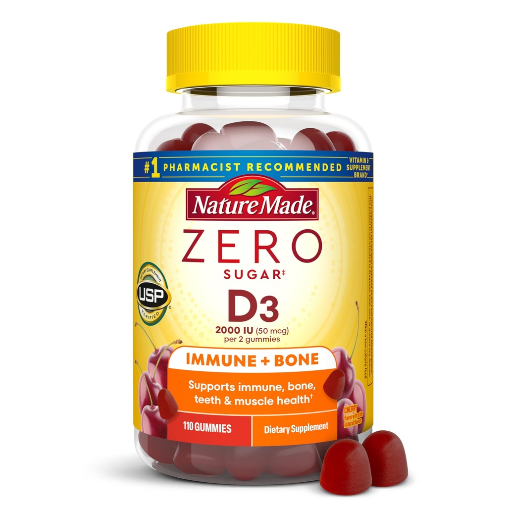 Narava brez sladkorja Vitamin D3 Gummies 2000 i.e. (50 mcg) na strežbo, kosti in imunske podpore, Aspartam brez, 110 Vitamin D Gummies, 55 Day Supply