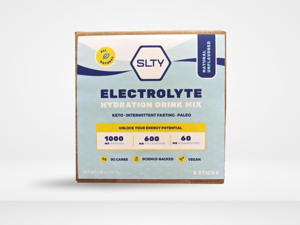 SLTY Electrolyte Haydration Drink Mix Vegan Keto Paleo Dobro za trajno postenje, 1,05oz (Pack z dne 5)