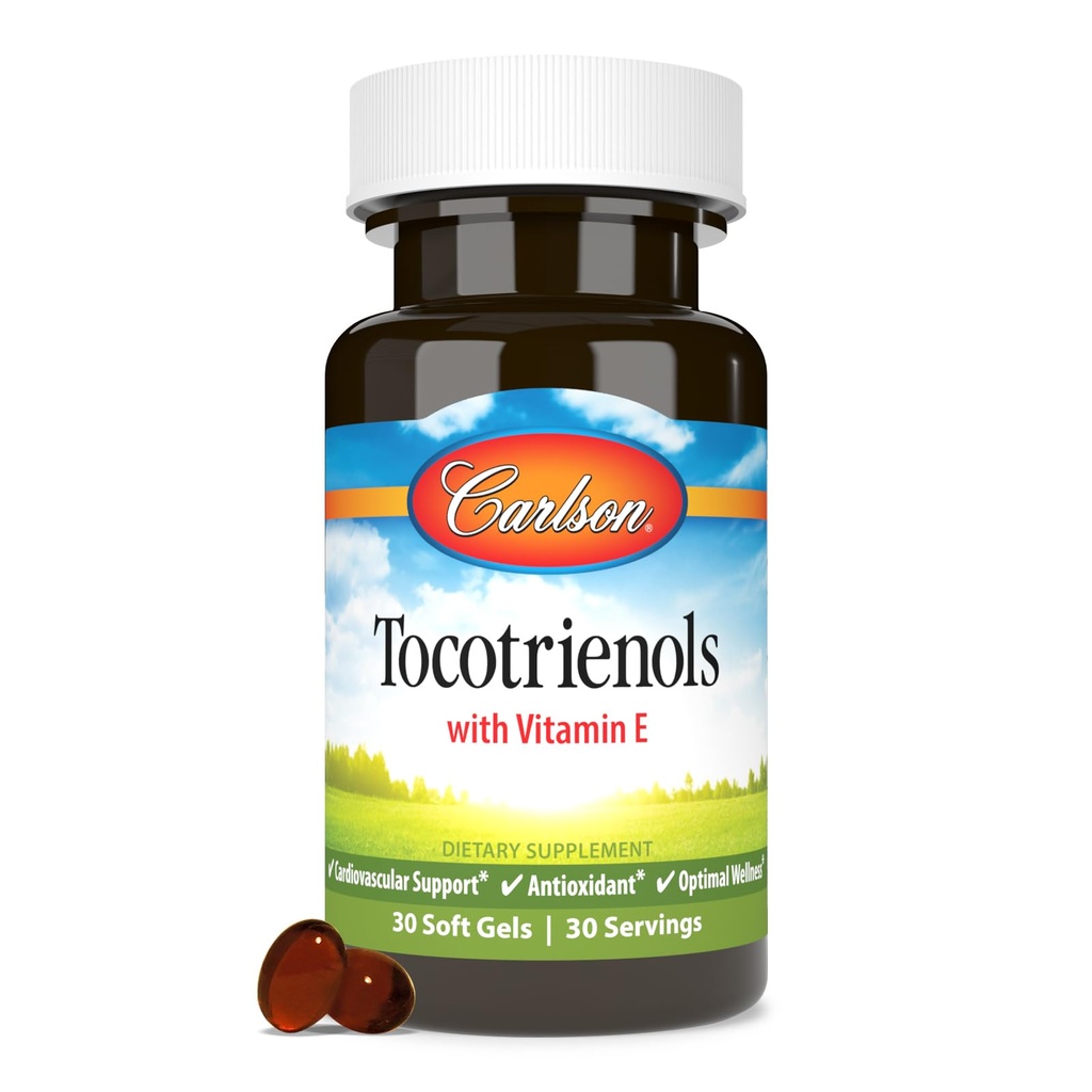 Carlson - Tocotrienols, 40 mg, z naravnim virom vitamina E, Gama, Alpha, Delta, Beta, trajno pridobljena, 30 Softgels