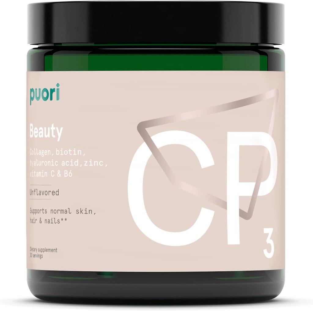 Puori Collagen Powder dodatek z Biotin & Hyaluronic Acid, CP3 Beauty Complex - Hidralizirani kolagen Peptide - koža, lasje in nohti - cink, vitamin B, vitamin C – nearomatizirana