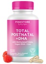 Pink Stork skupaj postnatalni vitamini za ženske z vegansko DHA, železo, Folat, in vitamin B12, Poporodna okrevanje esenciali, Dnevni dodatek za dojenje mame - 1 mesec oskrba