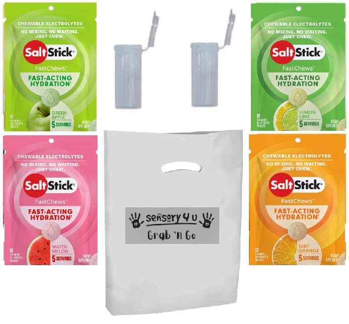 SENZORY4U Grab and Go Darilni komplet SolStick z novimi Fastchews Okusi in dirka pripravljeni cevi - Lemon Lime Orange Green Apple in Watermelon Electrolyte tablete