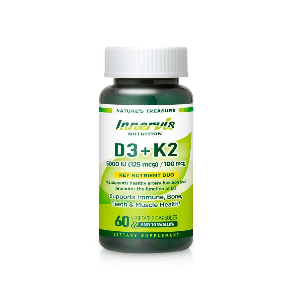 Vitamin D3 5000 i.e. + K2 MK-7 100mcg – podpora kosti, srca in imunskega sistema, enostavno pogoltniti, 60 kapsul