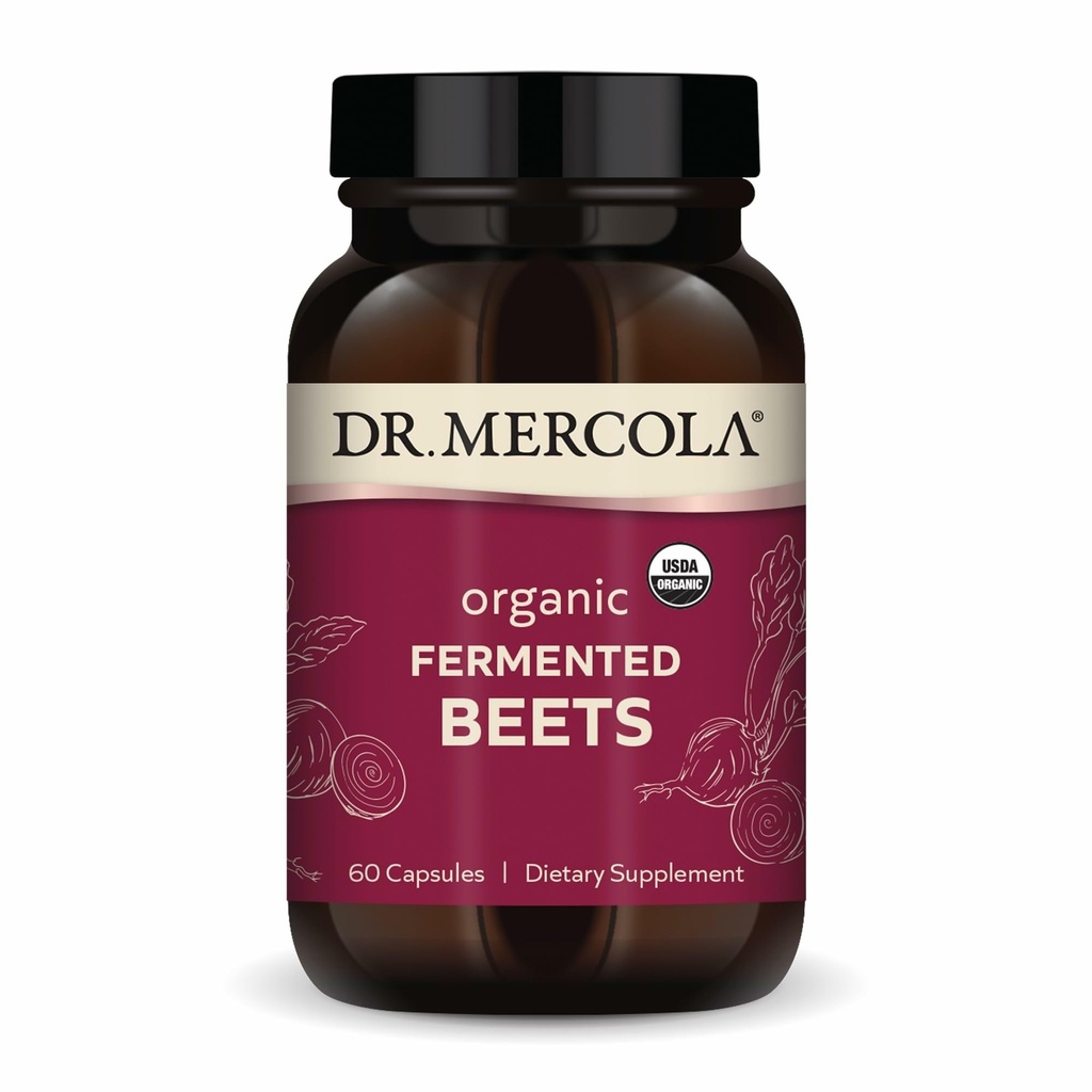 Dr. Mercola Organic Fermented Beets - podpora dušikovemu oksidu - USDA Organic, Non-GMO, Gluten-free & Soy-free - 60 kapsul