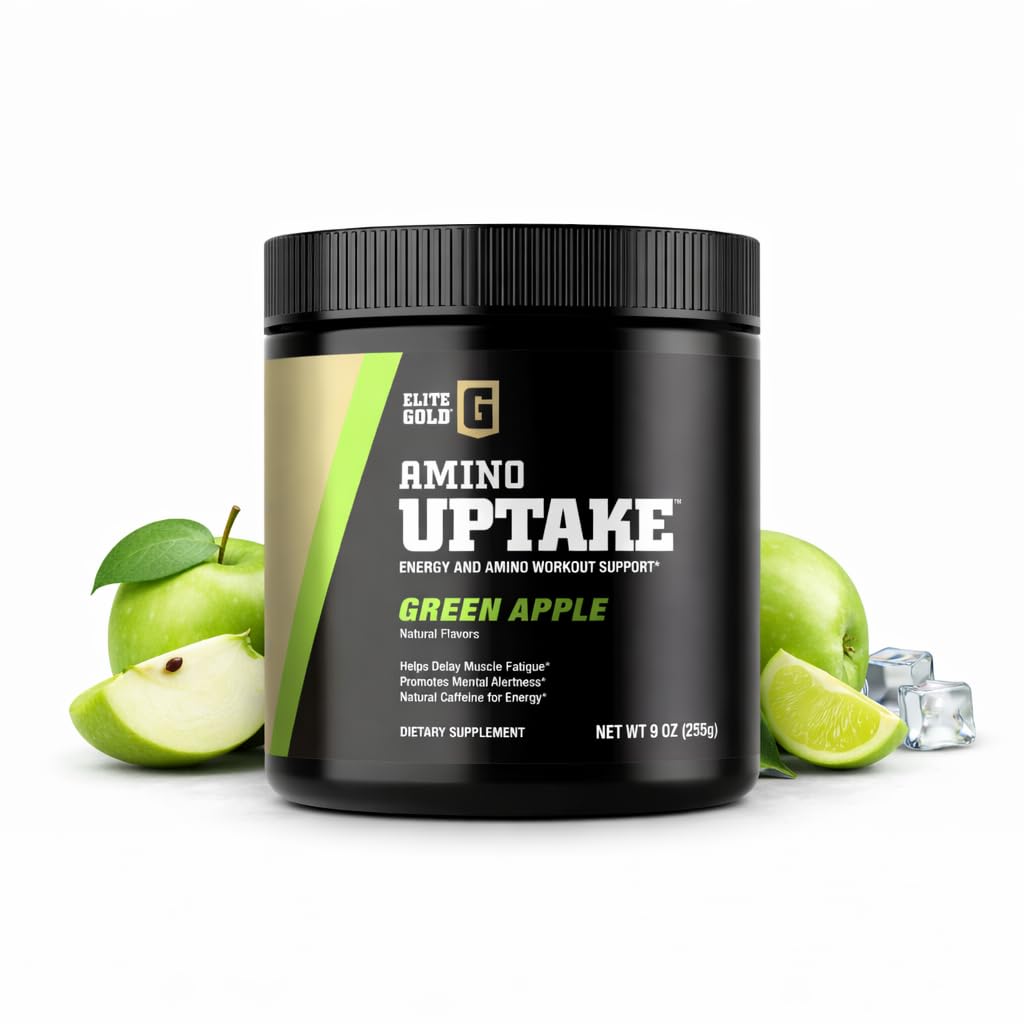 Elite GolElite Gold Amino Uptake, Green Apple, Aminokislina dodatek, povečanje energije, podpora za obnovo mišic, Beta Alanin, L Citrulin, (30 strežnice)