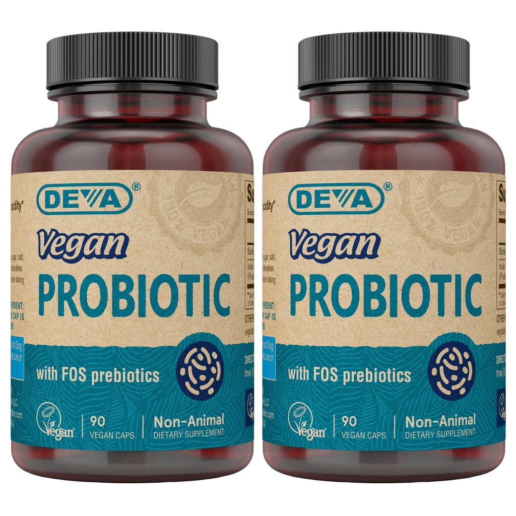 Deva Vegan Probiotik s FOS Prebiotiki dodatek - 2 milijarda CFU s 100 MG prebiotikov na služijo za moške in ženske - nemarina Gluten brezplačno - naravno Rok uporabnosti Stable - 90 kapsul (paket po 2)