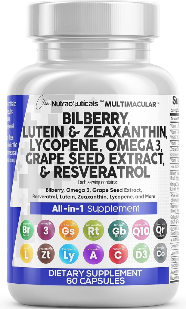Čisti Nutra Eye Vitamini z borovnice Lutein in Zeaksantin dopolnila likopen 40mg Resveratrol grozdnega semena Astaksantin za oči - Eye Care Health Support Eye Vitamin in mineralni dodatek