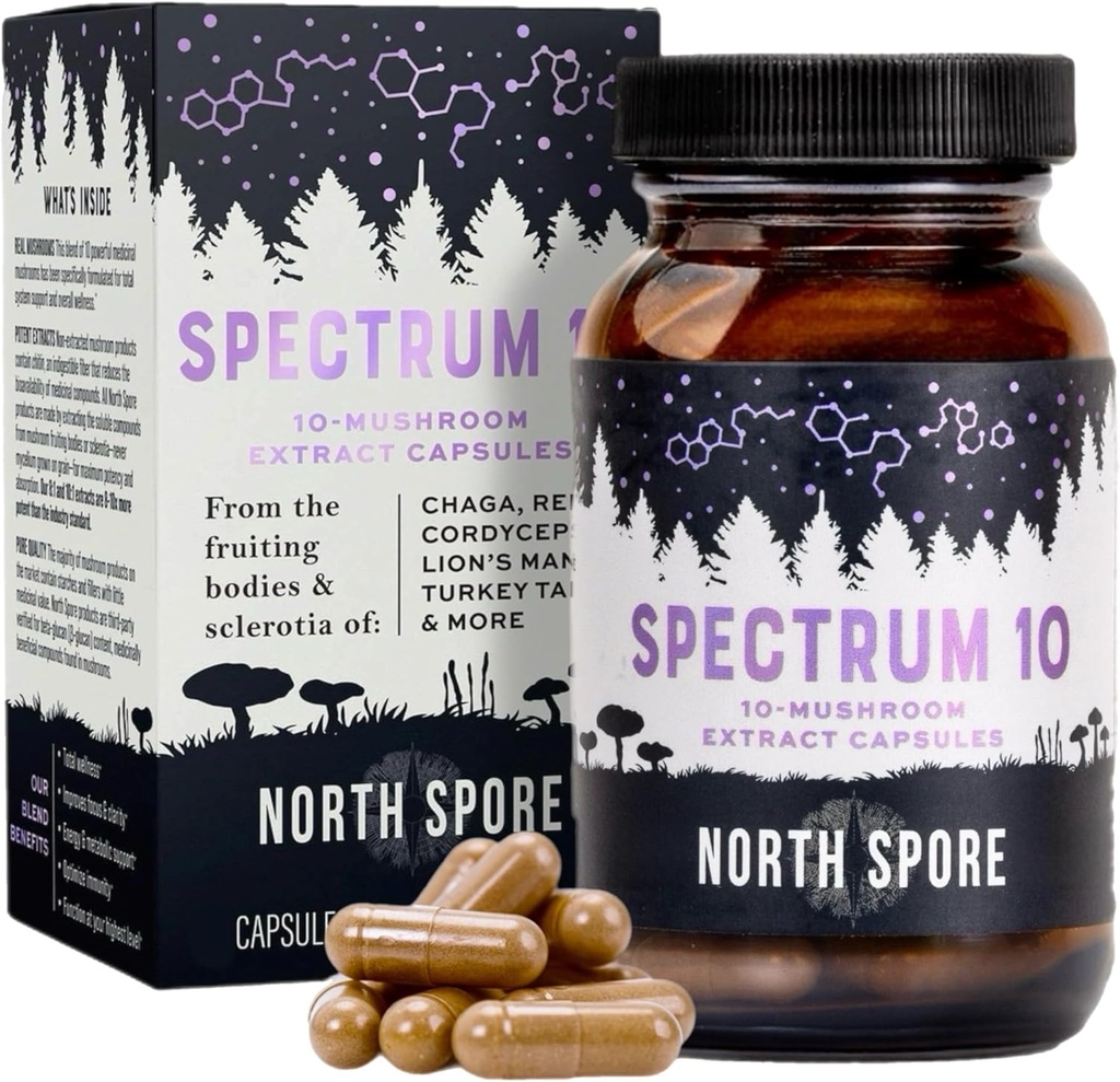 Izvleček gob vrste North Spore Organic 'Spectrum 10' Kapsule 