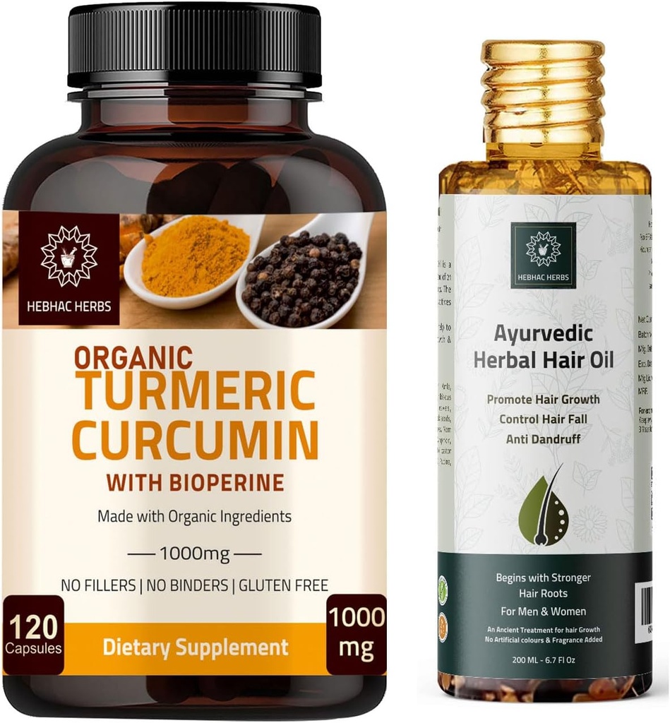Turmeric Curcumin Capsules and Ayurvedic Herbal Hair Oil