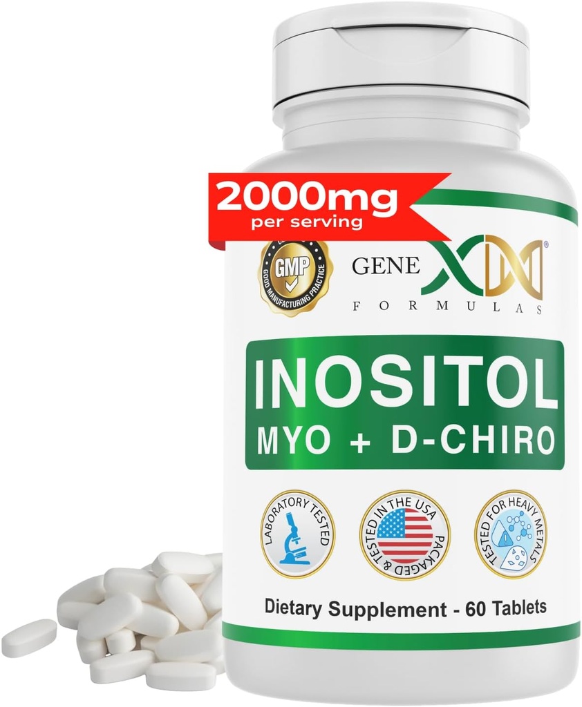 Genex Formule 40:1 Myo-Inositol 2000mg D-Chiro Inositol 50mg (60 tablet) podpira Hormonsko ravnovesje in delovanje jajčnikov - Vegan, Gluten Free, Non-GMO (30 dnevna oskrba)