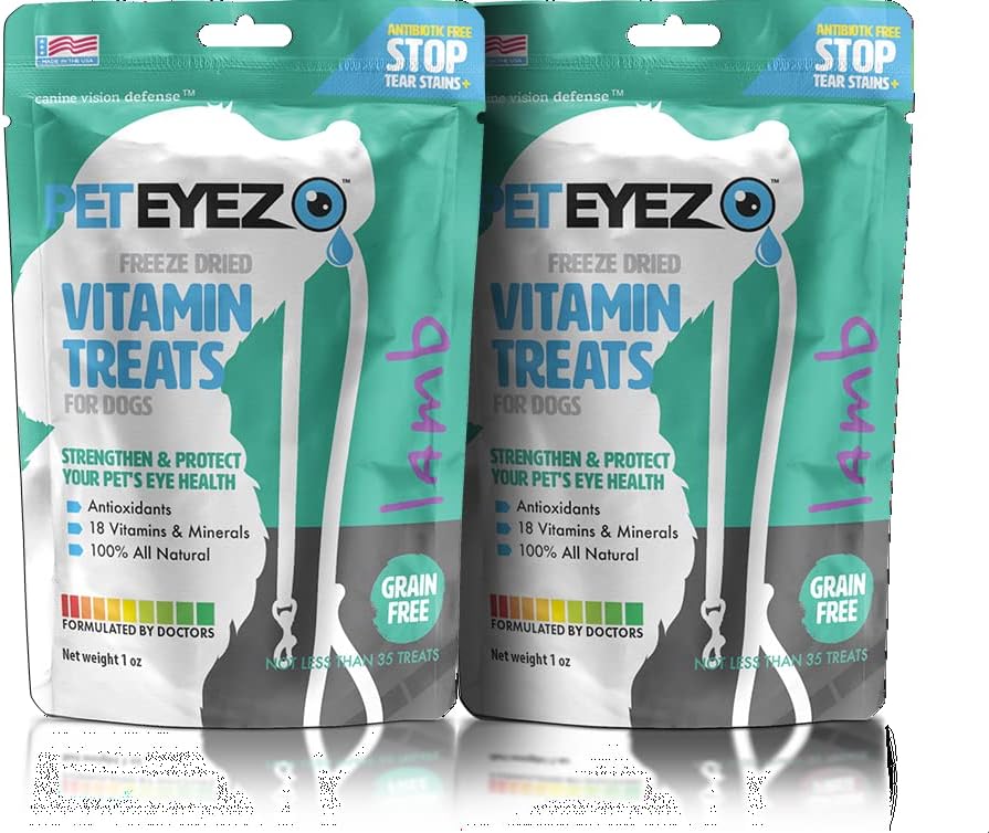 Pet Eyez-Dog, odstranjevalec madežev - odstranjevalec madežev za pse - nega za pse - zdravljenje psov z astaksantinom, borovničevim sadnim praškom, luteinom, brez zrnja, vse naravne beljakovine (paket Lamb-2)
