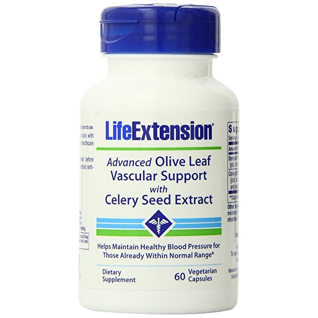 Life Extension Advanced Olive Leaf Vaskularna podpora, ekstrakt oljk, ekstrakt zelene, oleuropein, podpora za zdravje krvnega tlaka, kardiovaskularno zdravje, vegetarijansko, brez glutena, ne-GMO, 60 kapsul
