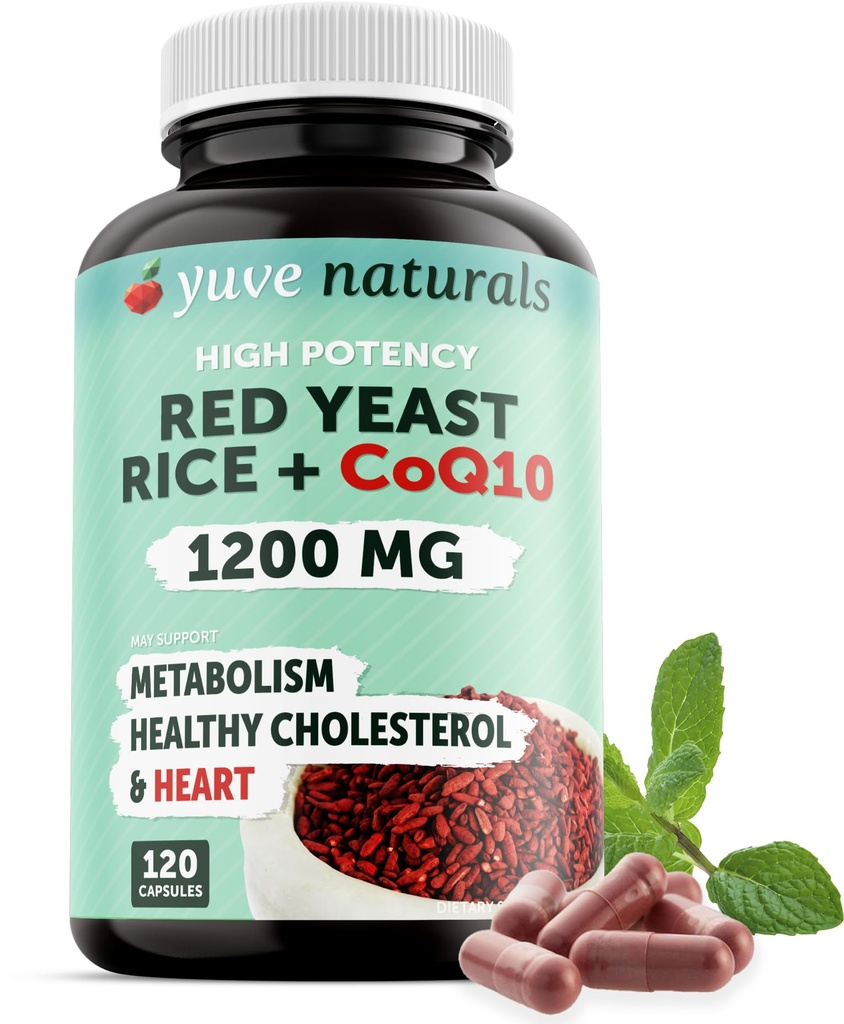 100% naravni rdeči riž 1200 mg s CoQ10 100 mg, 2 v 1, vzdrževanje zdrave ravni holesterola - 120 Veggie kapsule