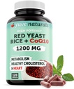 100% naravni rdeči riž 1200 mg s CoQ10 100 mg, 2 v 1, vzdrževanje zdrave ravni holesterola - 120 Veggie kapsule
