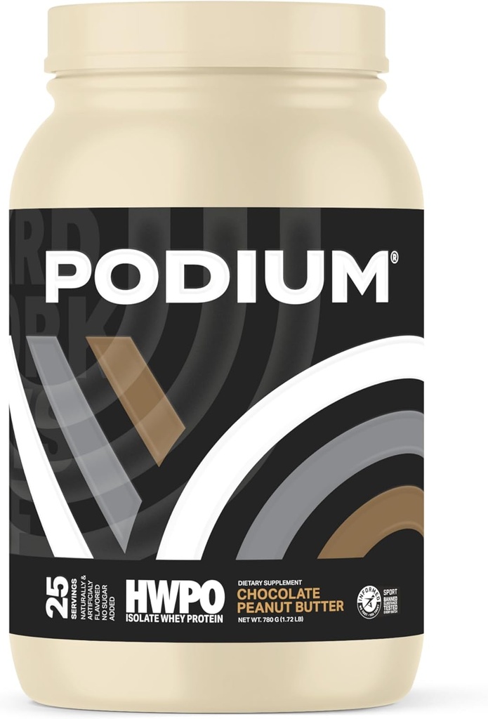 Podium Nutrition x HWPO Training Whey Protein v prahu, čokoladno arašidovo maslo, 20g beljakovine na serviranje w/prebavne encime, izolat sirotkinih beljakovin, brez glutena in soje, brez ogljikovih hidratov in sladkorja, 25 servivov