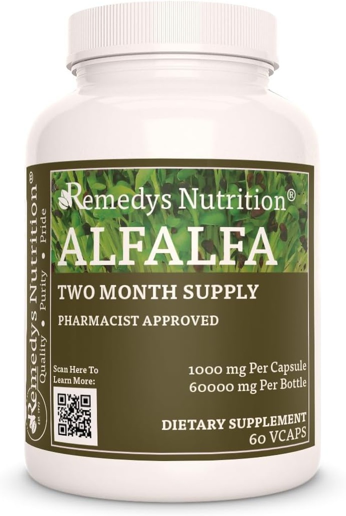 Remedy's Nutrition Alfalfa - 1000 mg, 60 Veganske kapsule Zeliščni prehranski dodatek - dva meseca dobave