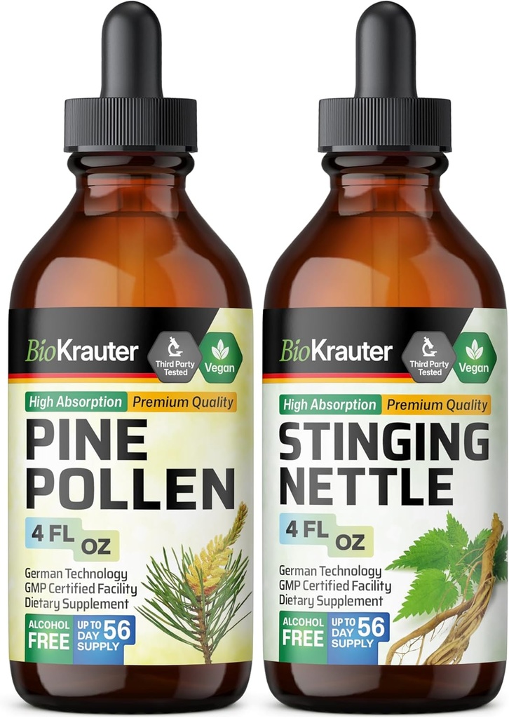 BIO KRAUTER Pine Pollen Tinkture 4 Fl. Oz. & Stinging Nettle Tinkture 4 Fl. Oz.