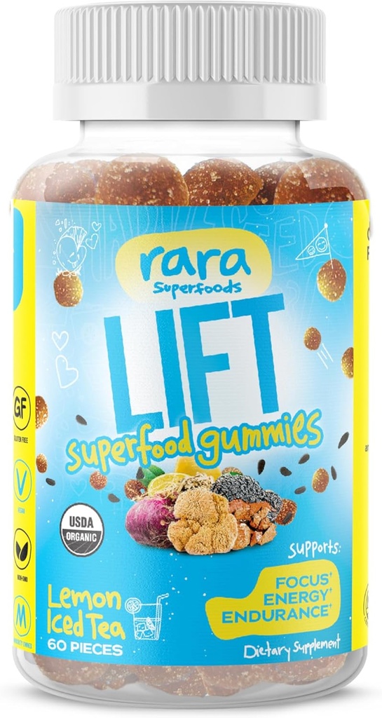 Lift Focus USDA Organic Certified Gummies – Natural Brain Support Supplement, Vegan & Gluten-free, Infunded with Yerba Mate, Lion’s Mane, Wild Purple Maca & Chaga (60 Gummies, Lift)