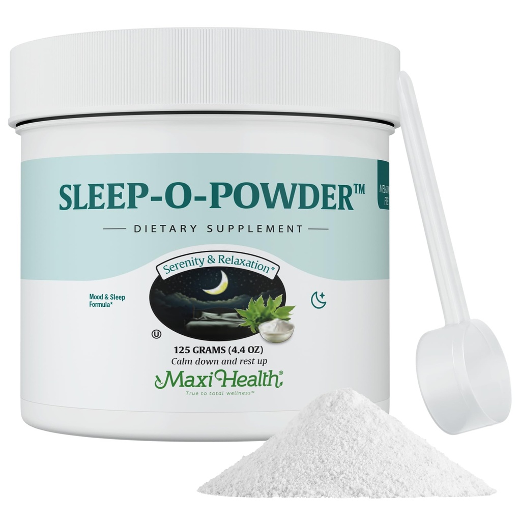 Maxi Health - Sleep Powder with Magnesium, Inositol & L-Tryptophan - Zero Melatonin Non Habit Forming Sleep Aid - Easy Drink Mix, Relaxing Sleep Drink Supplement for Bedtime, 4.4 Oz Sleep-O-Powder