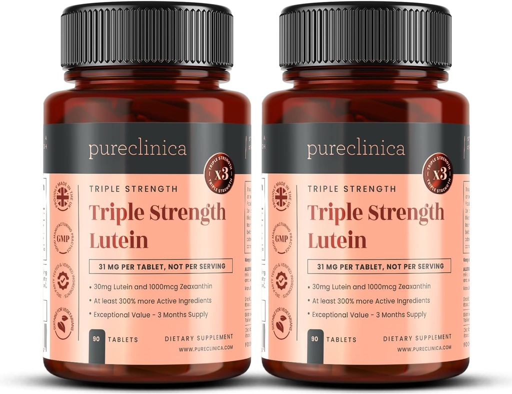 peeclinica Lutein 30mg x 180 Tablete (2 steklenice z 90 tabletami v vsakem). s 1000mcg Zeaksantin. 3 x Jakost rednih tablet lutein