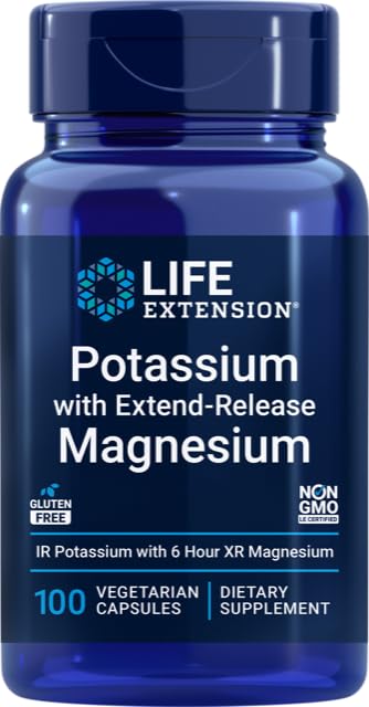Life Extension 99mg Kalij z Extended-Release Magnezij 250mg, 100 Veg Caps - Gluten-free – Non-GMO – Vegetarijanski dodatek za moške in ženske - Dual-Action Mineral Formula