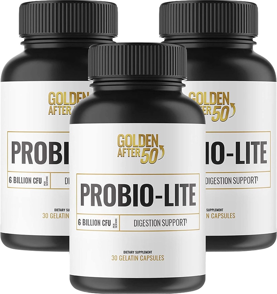 Golden After 50 Probio-Lite - za Gut Health and Digestion Support - Probiotiki za moške in ženske - 3 steklenice - Probiotiki za občasno zgago, plin, prebavne motnje