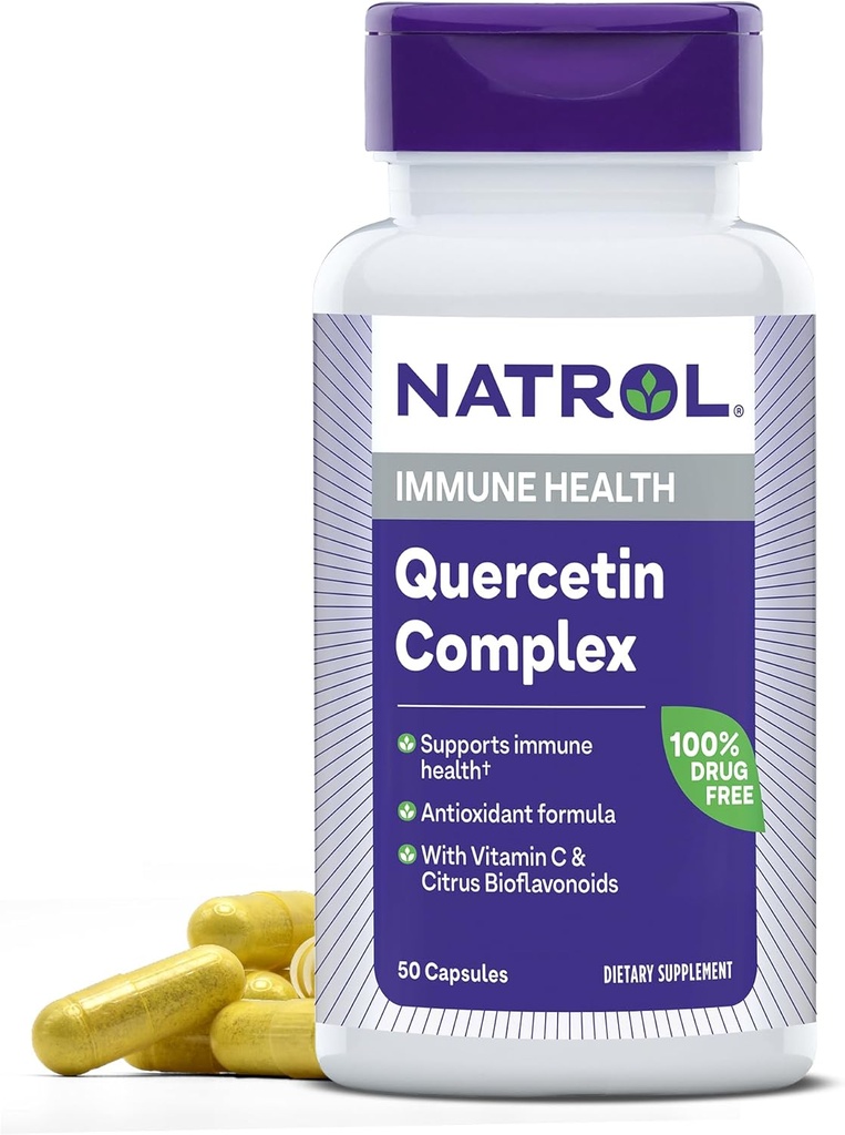 Natrol Quercetin Complex, prehranska dopolnila za imuno zdravje, Quercetin dopolnila z vitaminom C in Citrus Bioflavonoidi, 50 kapsul, do 25 dni dobave