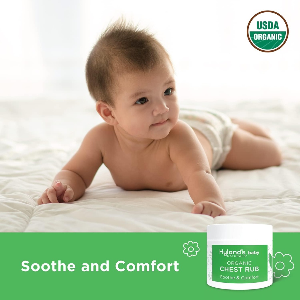 Hyland's Baby Organic Chest Rub, Soothe in Comfort, z organsko sivko, pepermint, in kamilično cvetno olje, varno in nežen, Dermatolog Tested, 1,76 Oz, Dojenček (Pack z 2)