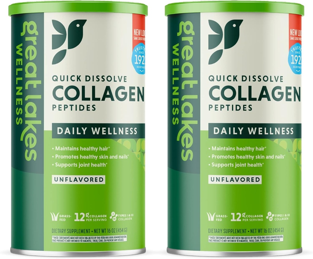 Velika jezera Wellness Kolagen Peptide Prašek za kožo, lase, nohte, sklepe in prebavljanje - Nearomatizirano - hitro raztapljanje hidrolizirane, ne-GMO, Keto, Kosher - 16 oz - 2 Pakiranje - pakiranje maj Vary