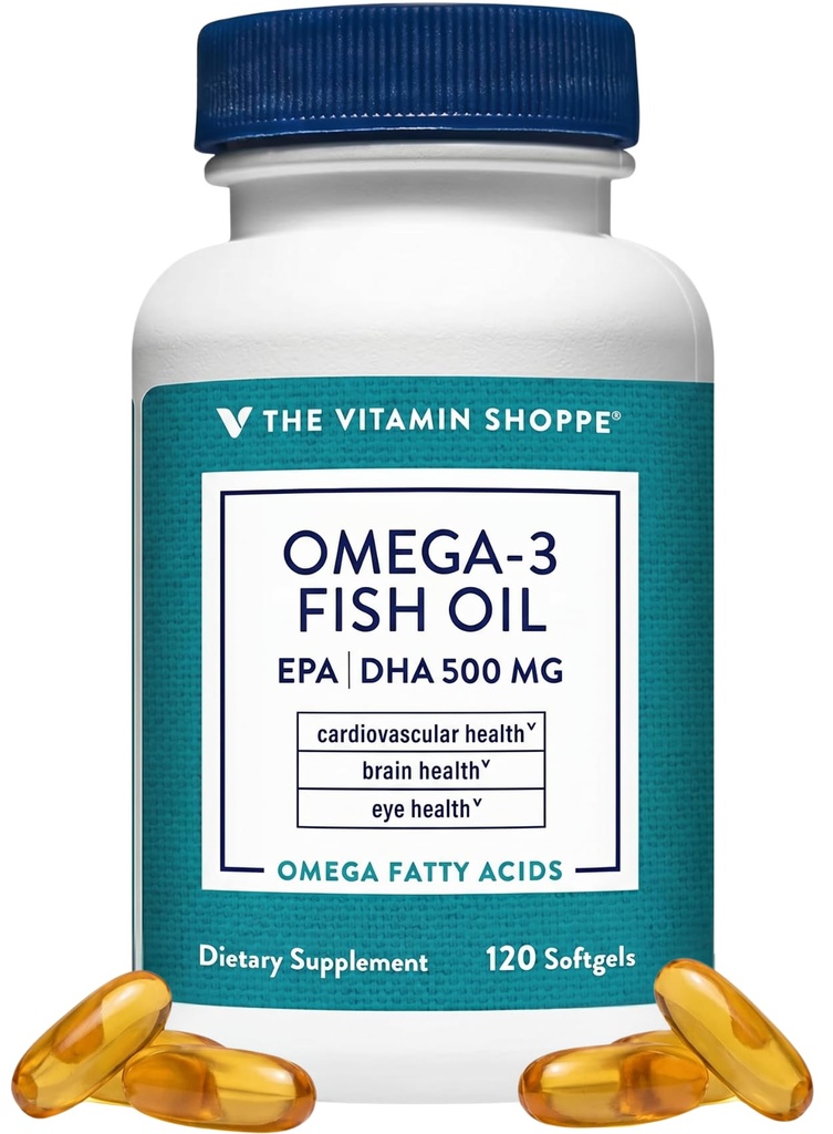 Vitamin Shoppe Omega 3 ribje olje 1000mg, EPA 300mg & DHA 200mg, čistost Assured, molekulsko destilirana za podporo kardiovaskularno, skupno in zdravje možganov (120 Softgels)