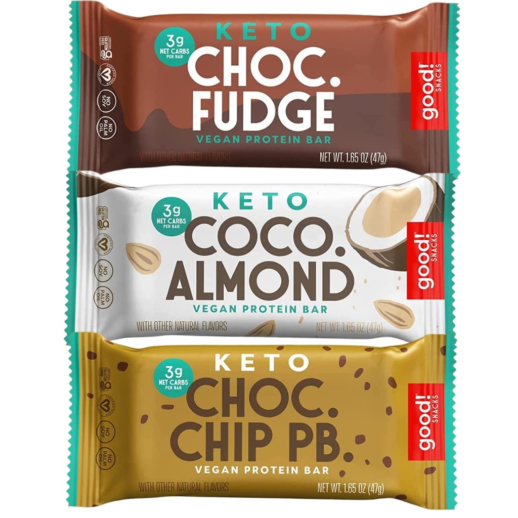 Dobro! Prigrizki Keto Variety Pack Protein Bar, Vegan, Soy & Gluten Prosti, Nizko sladkor obrok zamenjava, 10g Visoke beljakovine, Naravni zdravo prigrizek, za športnike in aktivni življenjski slog, 3g neto ogljikovih hidratov,12 Bari