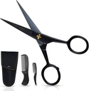 Ontaki Mustache Škarje za moške - 5-nadstropno, črno - nemško visokokarbonsko jeklo Bevel-Edge za natančnost - Brada Trimming škarje - Vključuje Grooming komplet z Mustache & Beard Combs & Nošenje Pouch