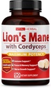 VITAL HERBAL Lions Mane Gobe z Cordyceps Kapsule Enakovreden 5030mg - Maksimalna moč L-Theanine Ashwagandha Možganski dodatek za fokus Memory Energy Podpora razpoloženju 90 dni