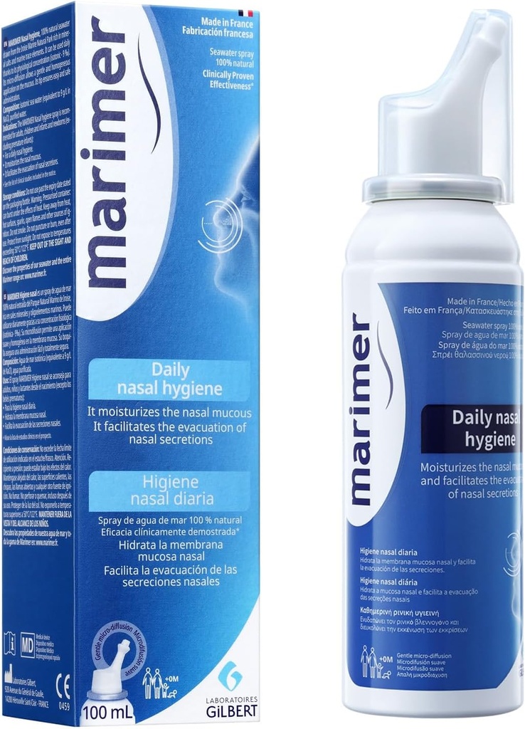 Daily Saline All Natural Seawater Nasal Spray,Sinus Rinse & Sinus Alergy Symptom Reliever 3,38 FL OZ (100 ml)