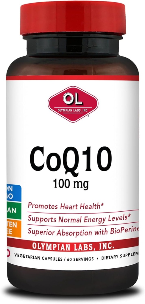 Olympian Labs CoQ10 100mg Oblikovan z bioperinom za večjo absorpcijo, podpora zdravje srca 60 Kapsule