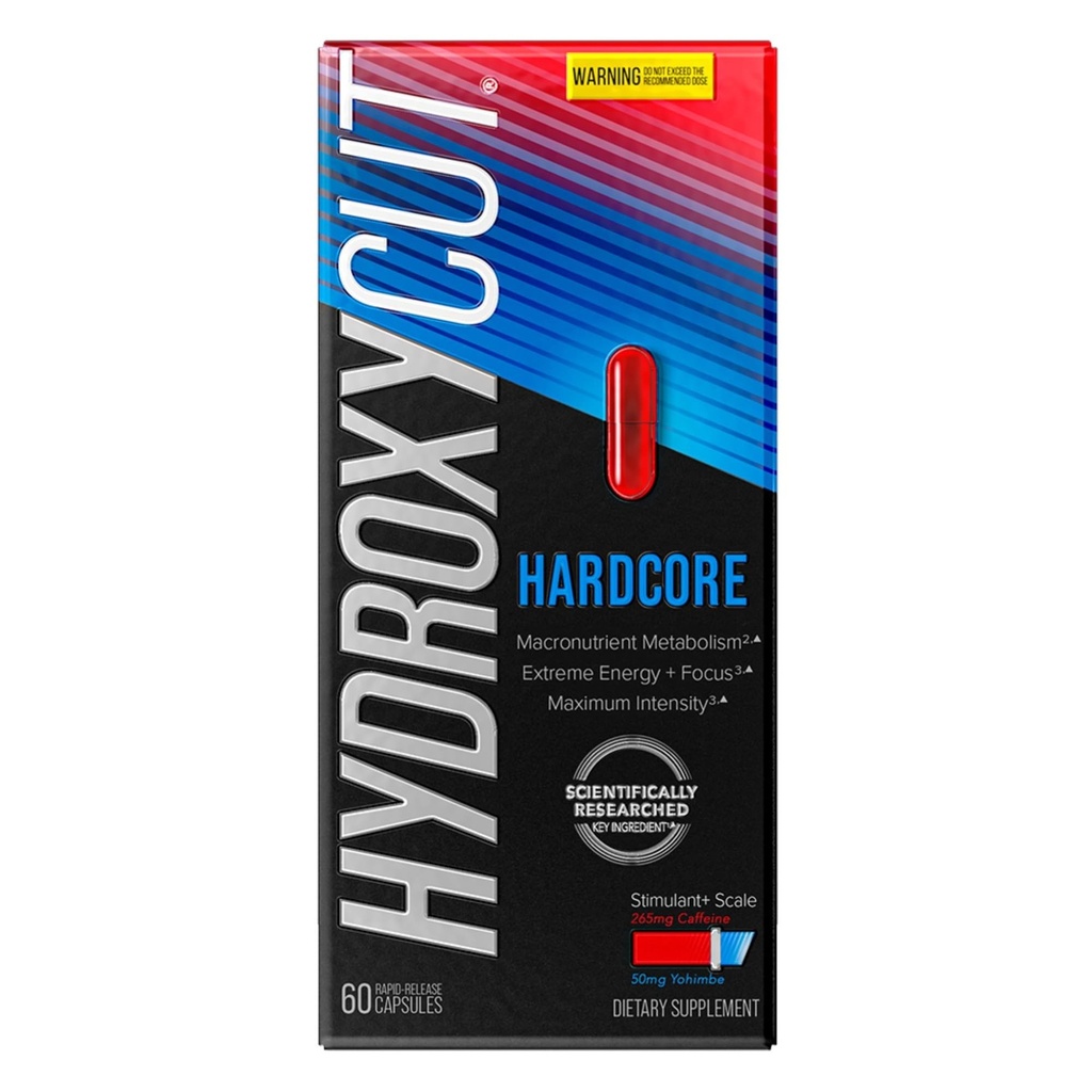 Hydroxycut Hardcore - Termogenski dodatek - Energy & Presnova Podpora - 265 mg brezvodni kofein, 50 mg izvleček Yohimbe - kapsule za hitro sproščanje - za moške in ženske - 60 Count