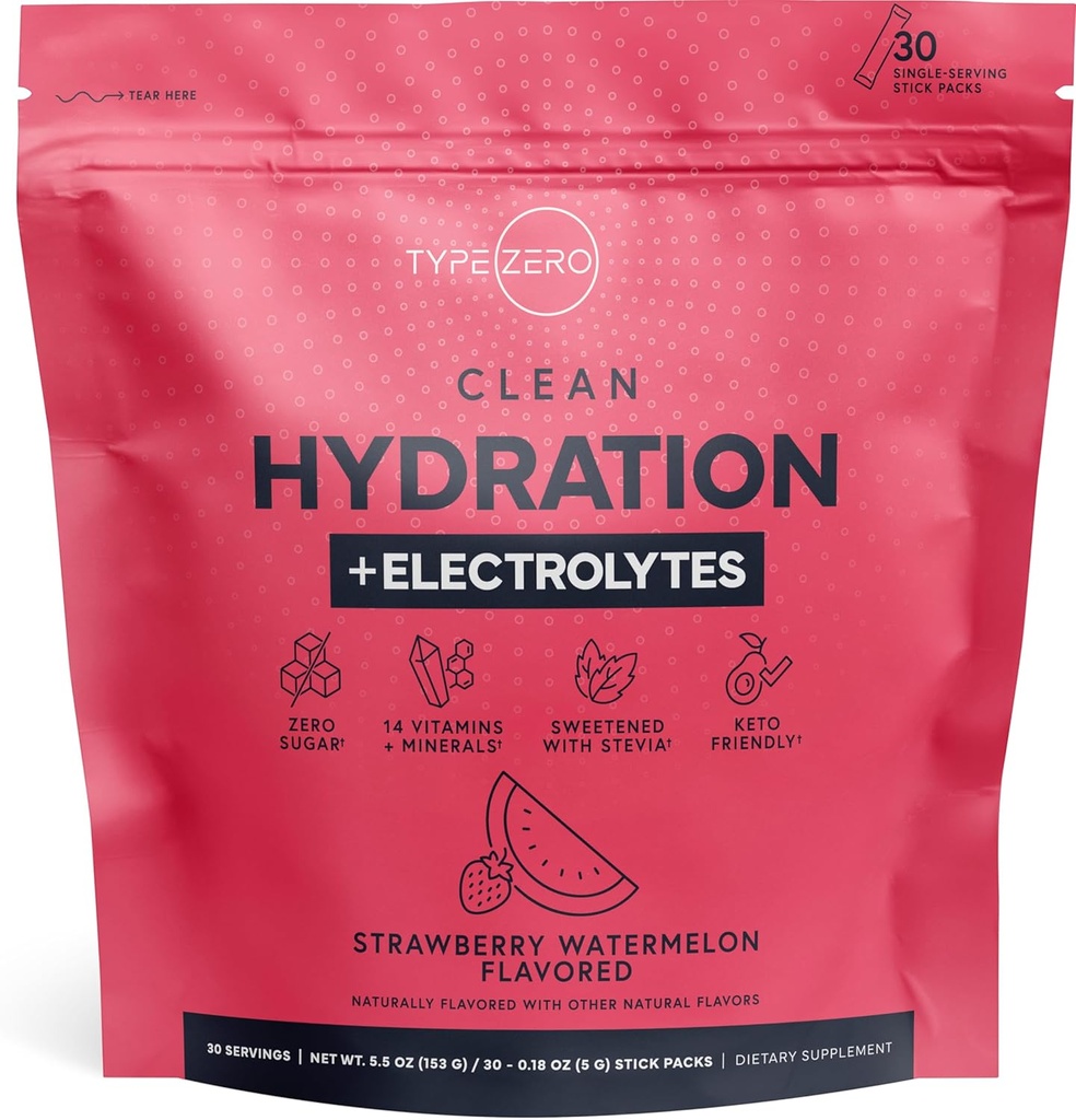 Tip Zero Clean Hydration + Electrolytes Drink Mix (30 eno-serving Packets) - Napredna Hidracija za vsako priložnost (Storwberry Watermelon)
