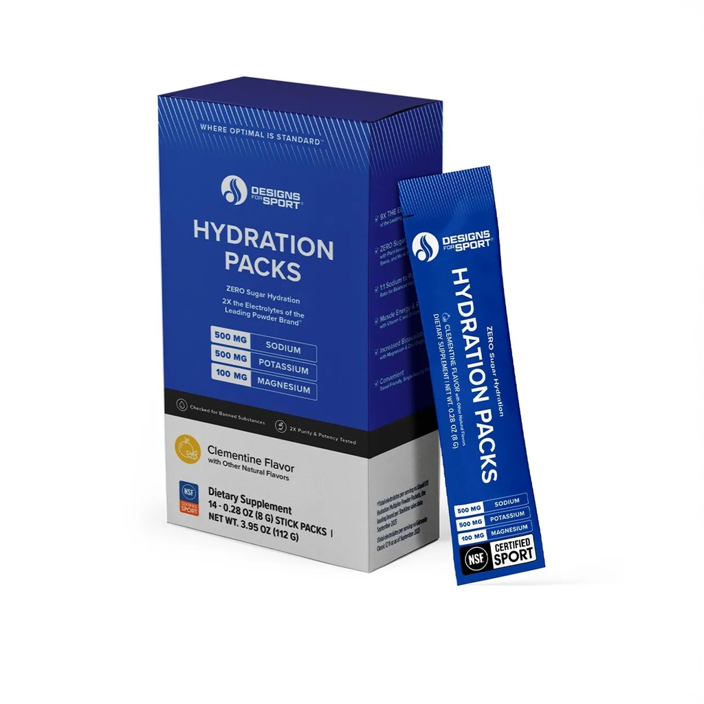Designs for Sport Hydration Packs - Zero Sugar Electrolyte Drink Mix - z D-Ribose, Essential Minerali & Vitamin C - NSF Certified Sport - Athletic Hydration Powder - Clementine Flavor - 14 Packets