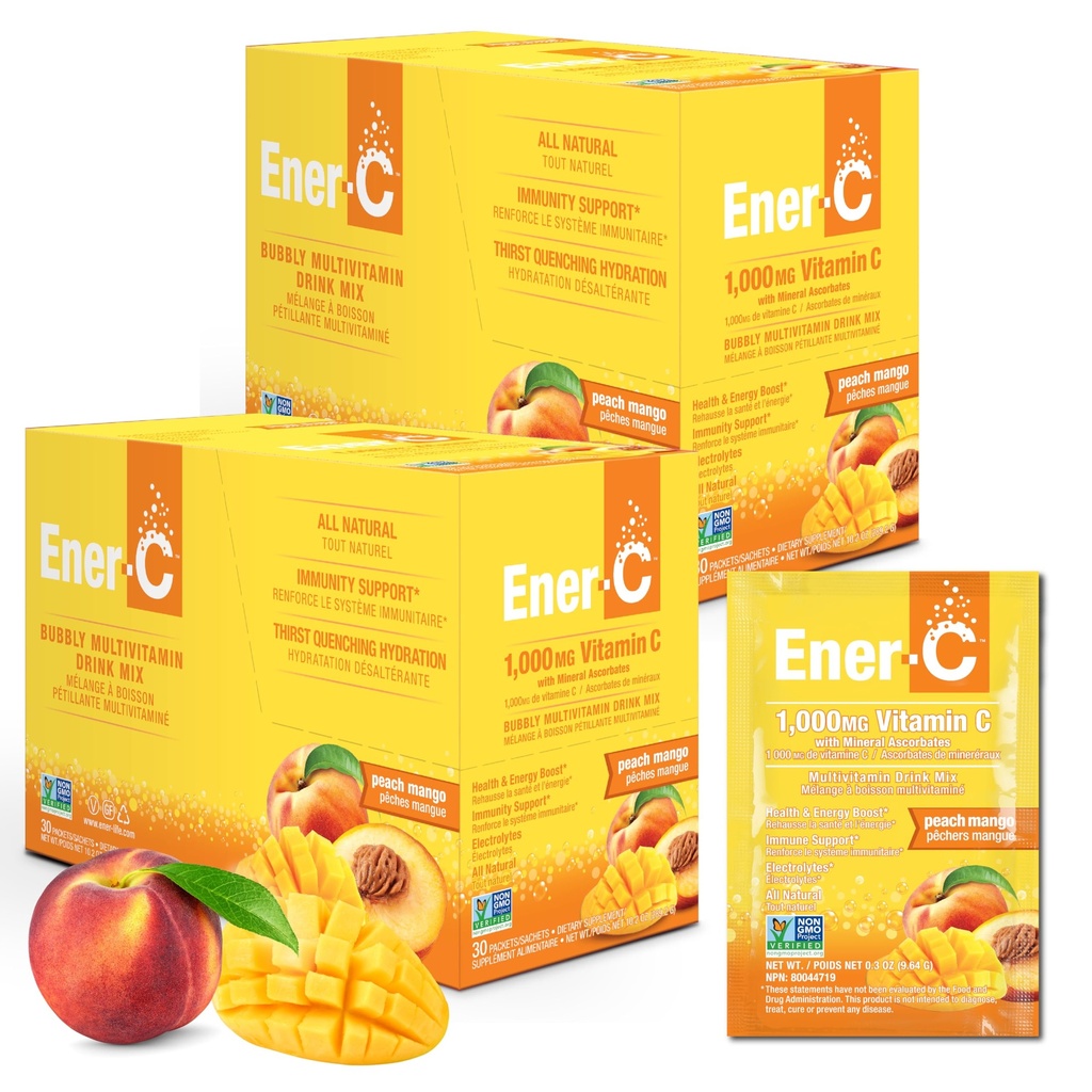 Ener-C multivitaminska mešanica - vitaminski paketi za vodo, elektrolitski paketi v prahu, vitaminski alkoholni mešanica, hidracijski tekoči miks, imunski spodbujevalec za odrasle, zdrava energija - breskev Mango, 60 števk