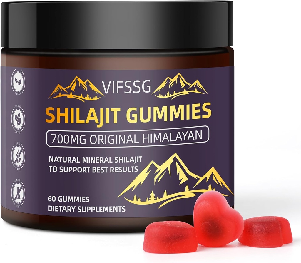 Shilajit Gumies, Sugar-free Gumies, 500 Mg Shilajit Pure Himalaan Organic, Shilajit Supplement, Shilajit Resin, Gold Grade Nature Shilajit s 4 v-1 kompleks za energetsko podporo, 60 Gummies