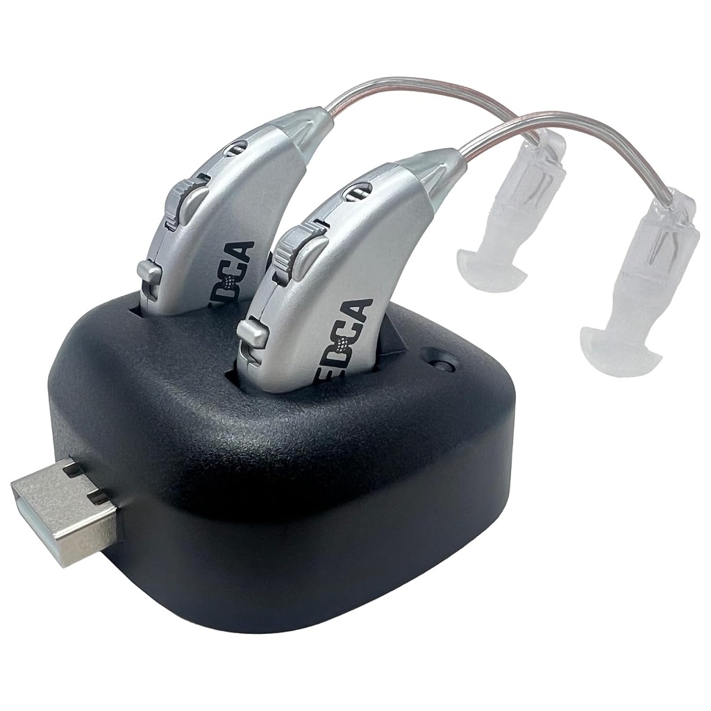 Digitalni ojačevalniki sluha - Par polnilnega osebnega ojačevalnika BTE z USB dokom - Premium za ušesom Ojačevanje zvoka - by MEDca