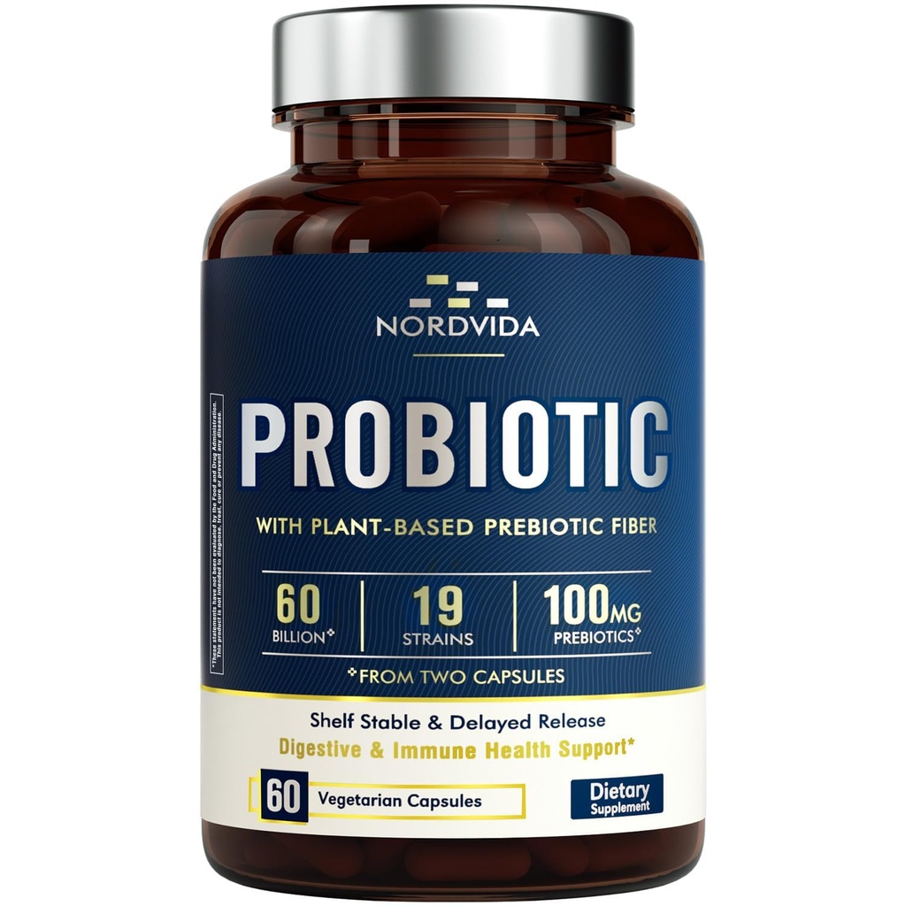 Probiotik 60 milijarda 19 Sevi z organskimi prebiotiki za moške in ženske, Prebavno in imuno zdravje, police Stable zapoznelo sproščanje, Non-GMO No Dairy, 60 Veganske kape