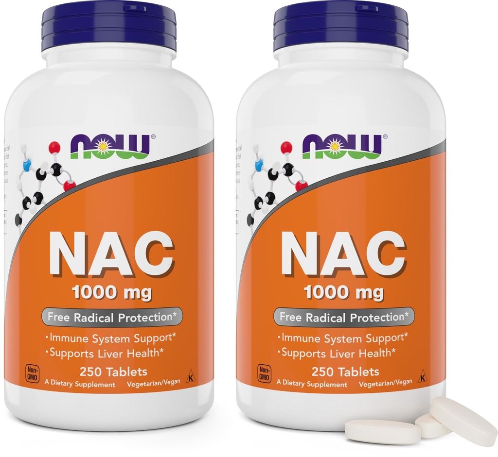 NOW Foods NAC 1000 mg, 250 tablet (paket po 2), N-acetil-cistein dopolnilo, 1000mg (1 gram) na tableto - vegetarijansko, ne- GMO