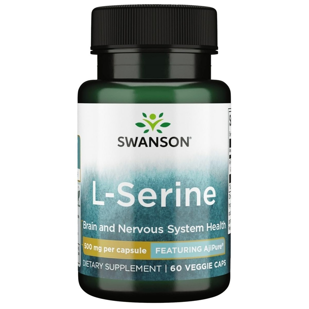 Swanson Ajipure L-Serine Pharmacecal USP Stopnja visoke čistosti Aminokisline dodatek Kognitivna funkcija Zdravje možganov 500 mg 60 Veggie kapsule