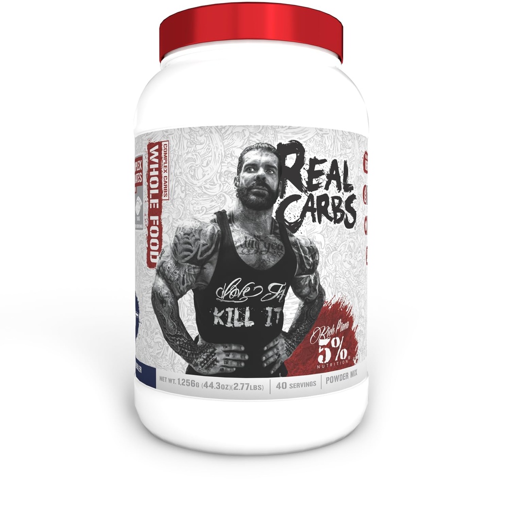 5% Nutrition Rich Piana Real Carbs with Real Food Complex Carb Powder, Dolgotrajna nizko glikemična energija za predworkout/Post-Workout recovery obrok, 2.8 lb, 40 Serving (Blueberry Cobbler)