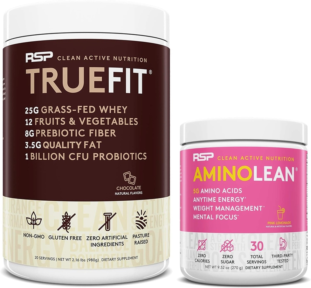 RSP NUTRITION AminoLean Pre Workout Energy (Pink Limonade 30 Serving) z TrueFit protein v prahu (Chocolate 2 LB)