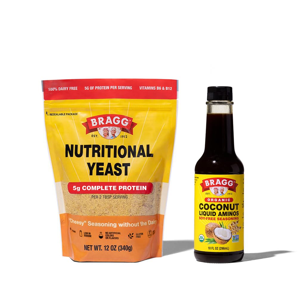 Bragg Premium 12 Ounce Nutritional Yeast Seasoning Pouch - Vegan, Gluten Free Cheese Kosmiči in Coconut Aminos, All Namen Seasoning, 10 Oz, Samski