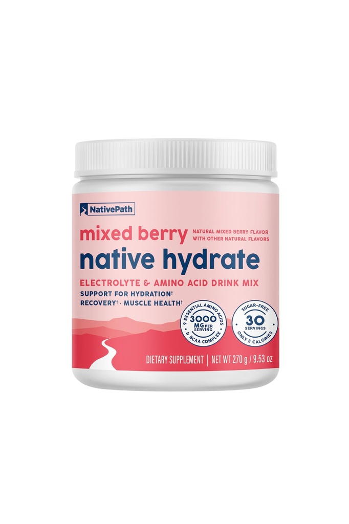 NativePath Hydrate, Zero Sugar, Elektrolites Powder z BCAA, Mešana Berry Hidration, Keto & Paleo prijazno, 30 Serving