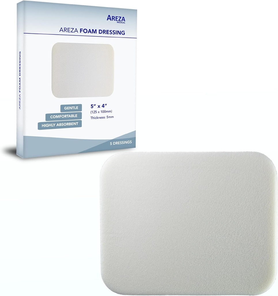 Areza Medical - Oblačenje penastih ran - Poliuretan - Sterile - 5" x 4" (12,5 cm x 10 cm) - 5 PCS