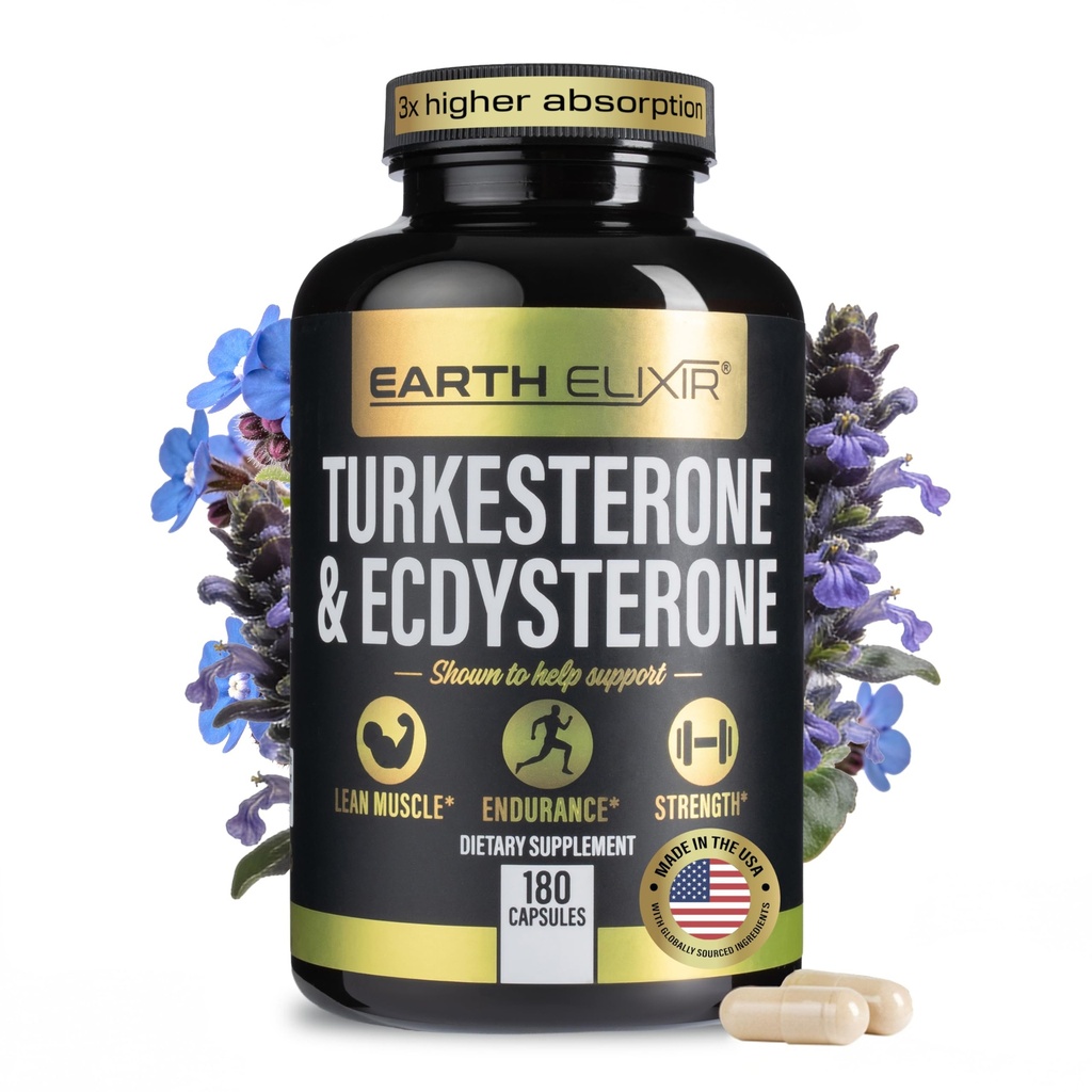 Turkesterone & Ecdysterone – Natural Testosterone Support, 2-in-1 High Potency Turkesterone Supplement za moške in ženske s 95% Beta Ecdysterone - moč, energija in vitalnost – 180 kapsul